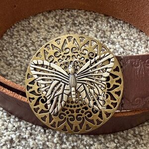 Fossil Butterfly Buckle Brown Leather Belt Womens Large - Like New